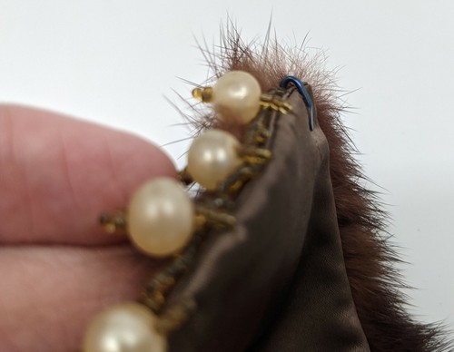 Vintage Fur Nakamura Brown Mink Choker Collar with Beads and Faux Pearls - Picture 6 of 9