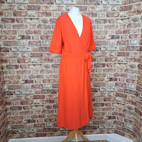 & Other Stories Wrap Dress 12 14 Red Midi Length Half Sleeve Flare - Picture 4 of 11