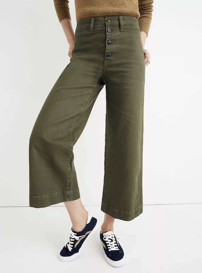 Madewell Petite Emmett Wide Leg Crop Pants Button Front Edt 36 P