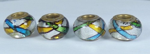 Beautiful Set of Four Murano Style Coloured Glass Bracelet Charms Beads Pandora - Picture 4 of 6