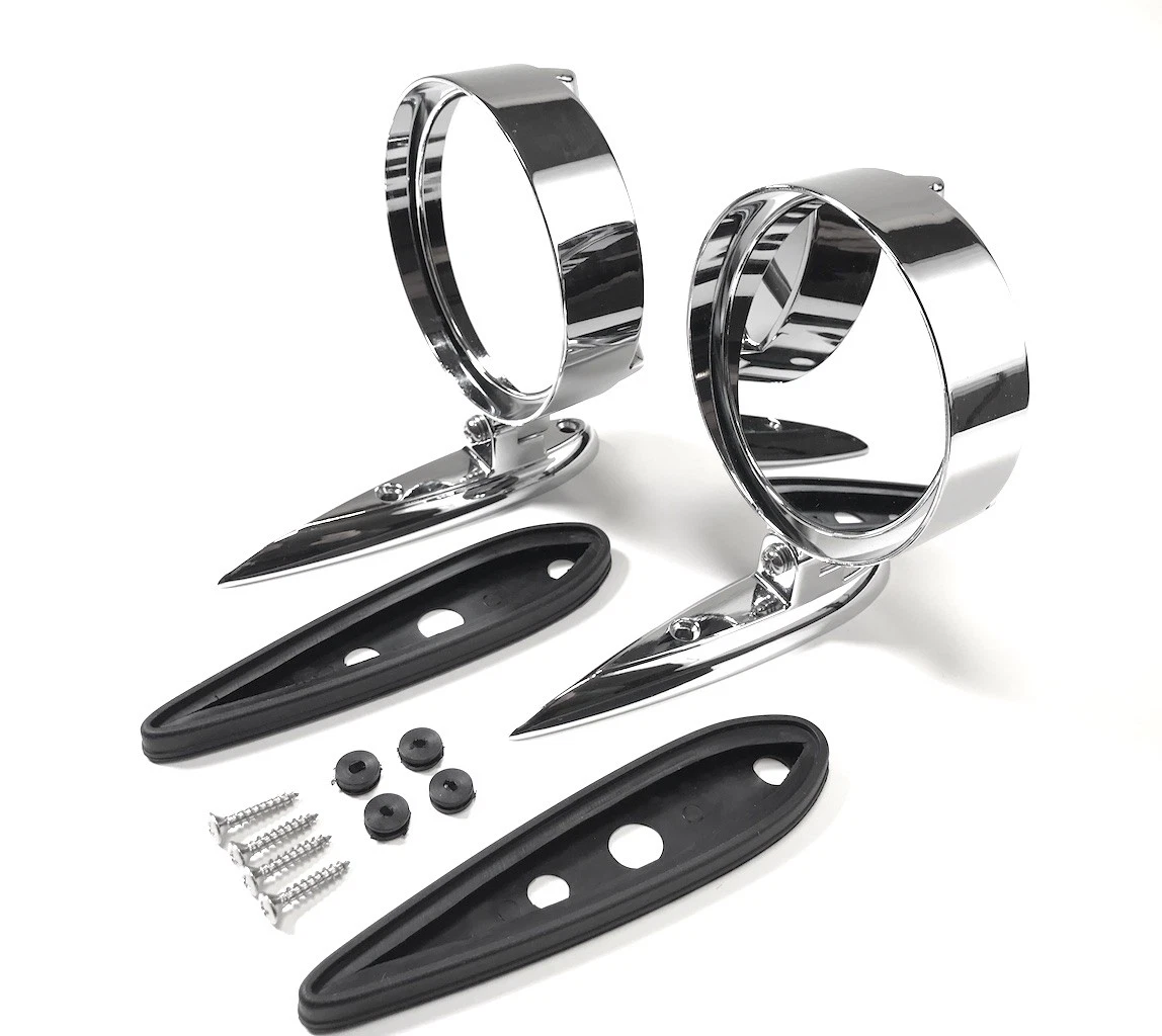 55 56 57 Chevy Yankee Tri-Bar Chrome Outside Rear View Mirrors Pair New