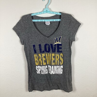 Milwaukee Brewers Womens T Shirt Size XL Top Comfort Short Sleeve V Neck  Gray