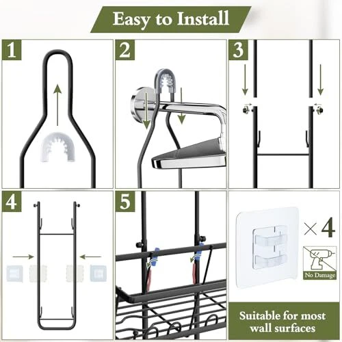 Shower Caddy Hanging: Adjustable Height No Blocking to Shower Head - Black