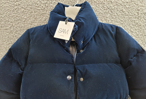 SAM. Sophia Velvet Puffer Jacket Girls 8 Navy Stand Collar Front Snap Closure - Picture 3 of 17