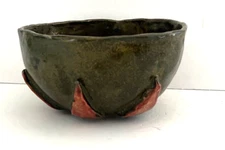 Studio Made Ceramic Green Bowl w/ Triangle Accents Applied 6" dia x 3" high VNTG
