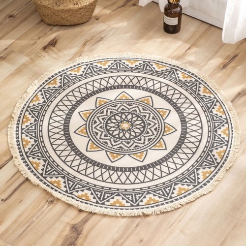 35In Round Floor Mat National Style Home Living Room Boho Printed Mat Area Rug - Picture 6 of 28