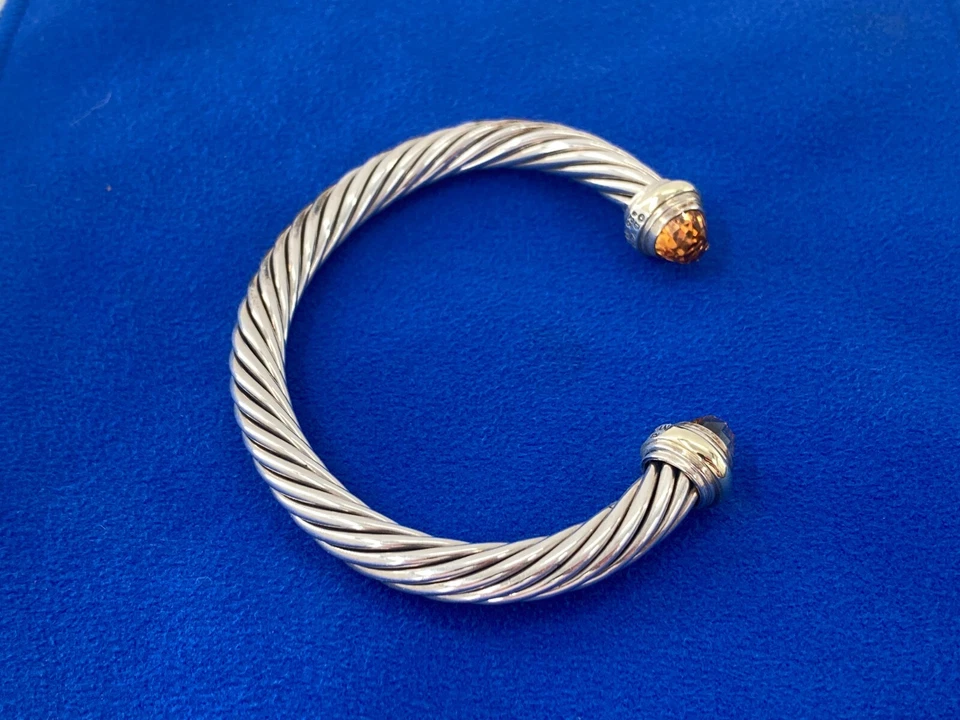 Brazalete David Yurman Oro 14K Punta Citrino Plata Esterlina Cable 7mm 585 Foto 3 de 4