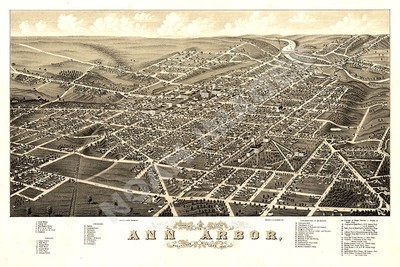 Panoramic Map of Ann Arbor Michigan 16x24