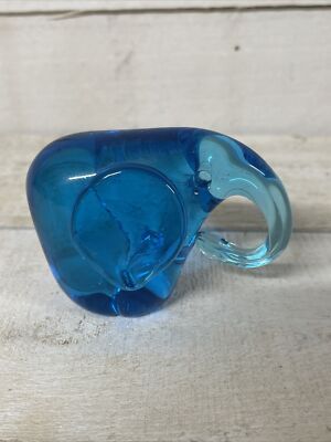 ART GLASS BLUE ELEPHANT FIGURINE DECO PAPERWEIGHT  FAST SHIPPING