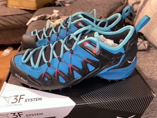 Salewa Wildfire Edge Hiking Trail Climbing Shoes Malta / Vivacious Blue Womens 6