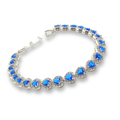 White gold finish Sapphire created diamond Heart Cut bracelet Dubaigems Gift Box