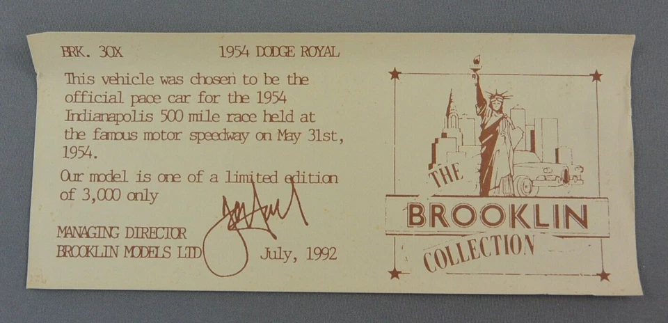 Dodge 500 Indianapolis 1954 Brooklin BRK 30x en caja, se envía desde EE. UU. Foto 3 de 4