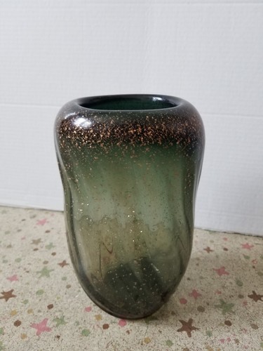 BARBINI MURANO BIOMORPHIC Twist grooved Tall Vtg Vase - Gold adventurine ! - Picture 4 of 14
