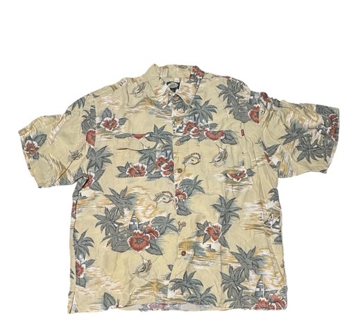 Vintage Unique Print Tommy Bahama Hawaiian Swordfish Logo Camp Shirt Men’s XL