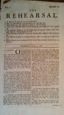 1708 THE REHEARSAL - NEWSPAPER BROADSHEET TRACT  - RELIGIOUS / JACOBITE INTEREST