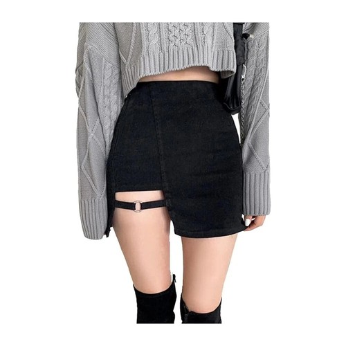 Asymmetric Mini Skirt Korean Style High Rise Black Skirt Trending Goth Fashion