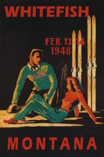 Whitefish 1948 Winter Sports Couple Skiers Ski USA Vintage Poster Repro FREE S/H