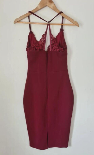 River island Midi Dress 16 18 Burgundy Berry Lace Wedding Occasion - Picture 3 of 13