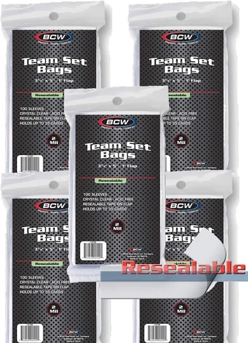 Team Bags BCW Resealable Sleeves 5 Packs of 100, 500 total