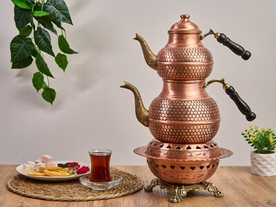 Copper Teapot with Heater, Teapot Warmer Samovar, Tea Maker