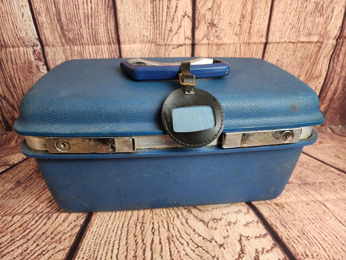 Vintage Samsonite Saturn Train Case Carry On Makeup Luggage Blue s