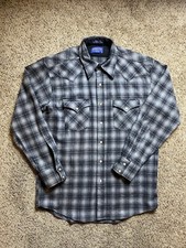 Pendleton High Grade Western Wear Men  s Gray Plaid Wool Pearl Snap Shirt Medium