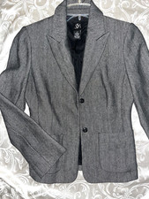 LKNW women's Saks Fifth Avenue Black white Thin Herringbone Blazer wool blend 4