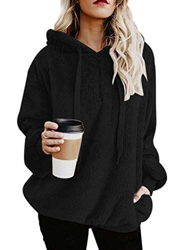 Century Star Womens Oversized Long Sleeve Casual Pullover Sweatshirt Fuzzy Hoodi
