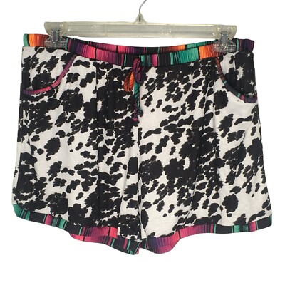 Crazy Train Women s Shorts Western Cowgirl Cow Print Sz 2XL Drawstring Pockets
