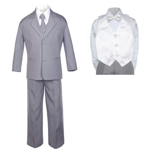 Baby Toddler Boy Formal Medium Gray Suit Tuxedo a Color Vest & Bow Tie to Pick - Picture 24 of 25