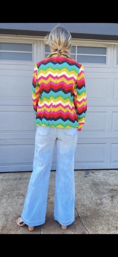3 Sisters Colorful Chevron Print Open Front Fun Coat Jacket Womens Med 3/4 Slv - 第 3/6 張圖片