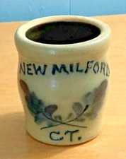 Vintage Maple City Pottery Mini Salt Glaze Crock Cobalt Blue New Milford CT