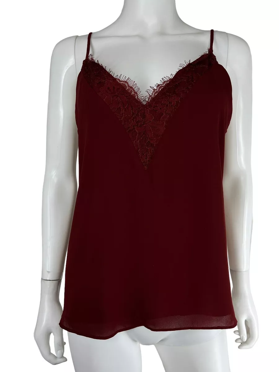 Melrose and Market Burgundy Lace Trim Cami Tank Top Camisole Womens Medium M