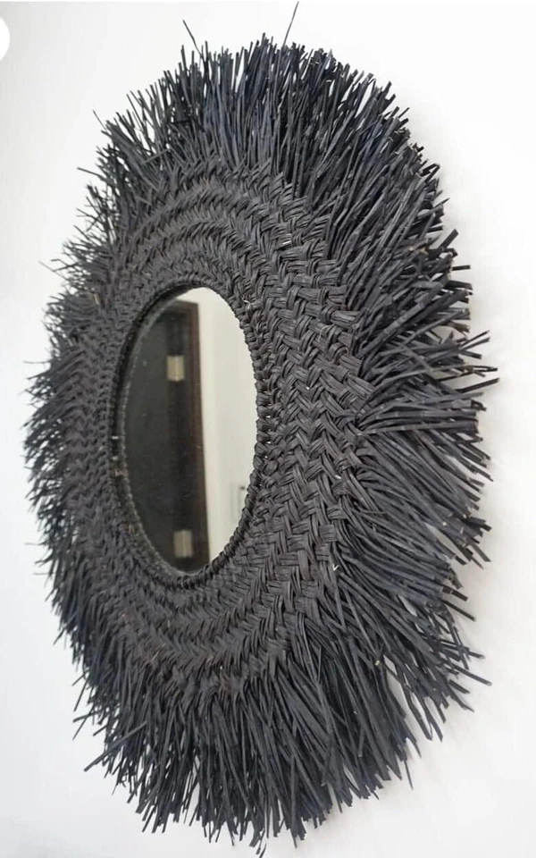 Espejo redondo montado en la pared bohemio de pastos marinos hecho a mano decoración tradicional Foto 3 de 3