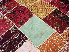 60" INDIAN SARI BEADED SEQUIN EMBROIDERY DECOR TABLE THROW WALL HANGING TAPESTRY