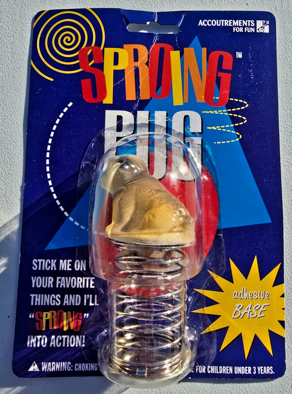 Vintage 1999 Sproing PUG Dog Puppy Spring Action Toy Original Package