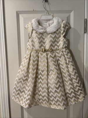 Toddler Jona Michelle Gold & Ivory Holiday Party Dress Fur Collar Neckline  3T | eBay