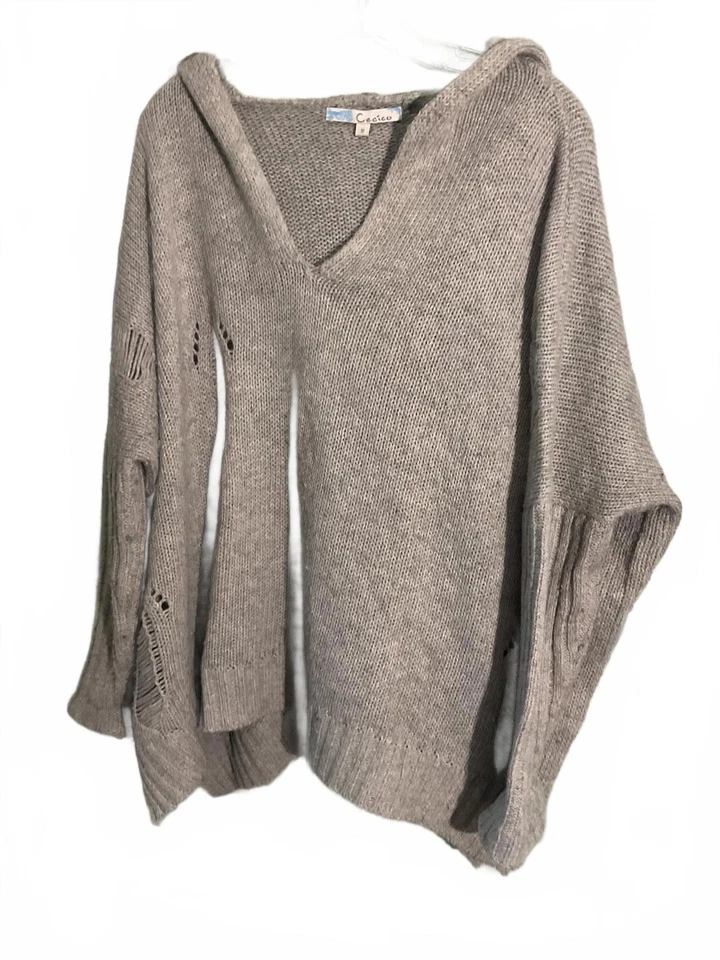 Suéter Cecico desgastado gris de gran tamaño tejido con cuello en V y capucha hasta 2X Foto 2 de 4