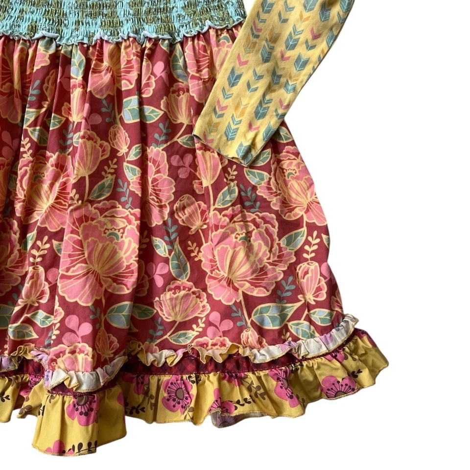 Vestido Matilda Jane manga longa estampa múltipla babado amarelo verde vermelho azul menina 8 - Imagem 3 de 4