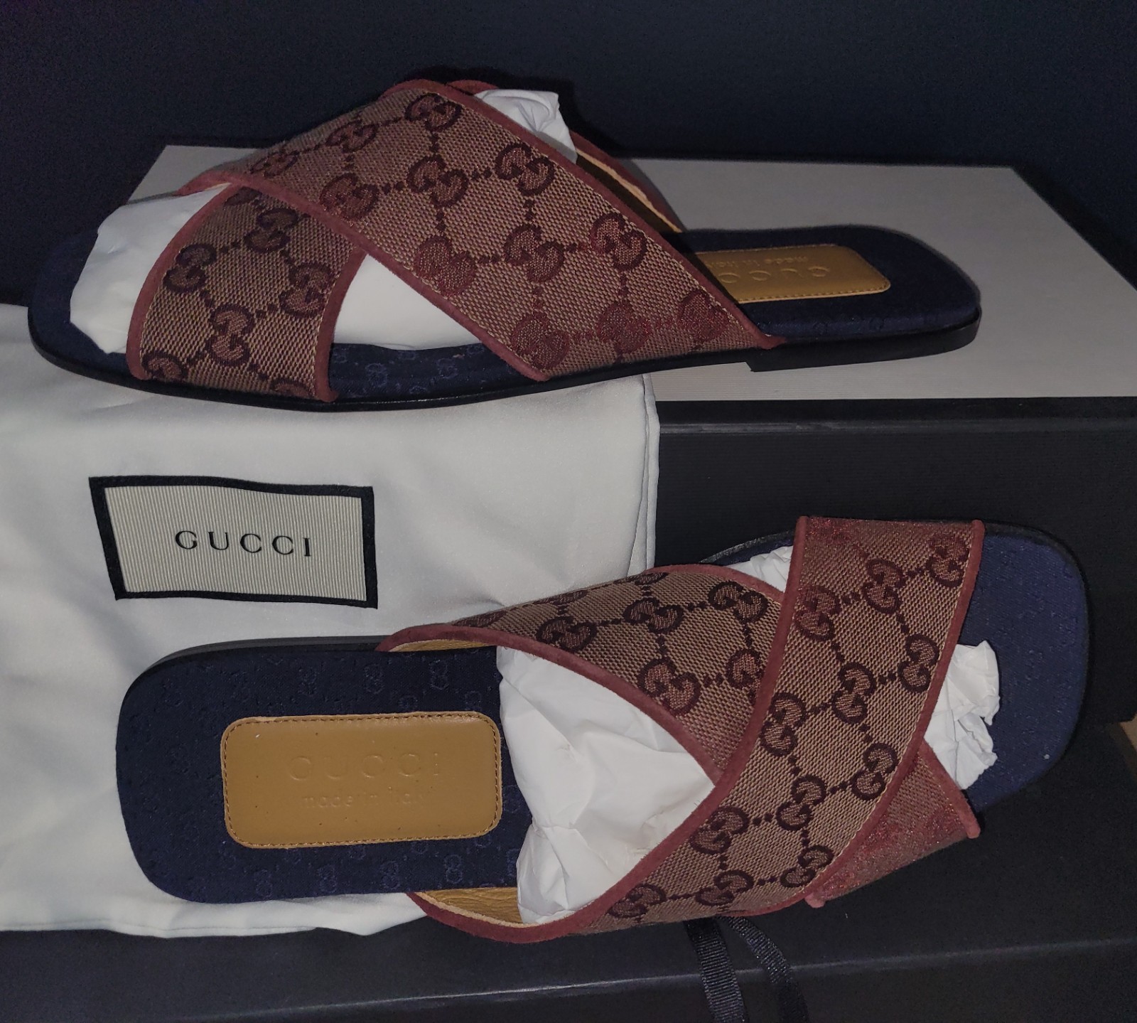 SAOLA NUOVO AUTENTICO GUCCI T.ORIGINALE GG MONOGRAM SUPERSOFTY SLIDE UOMO GUCCI 7.5 (US 8)