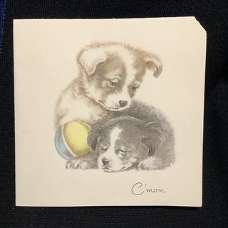 Vintage birthday greeting card Puppy Dogs Torn Corner Antique