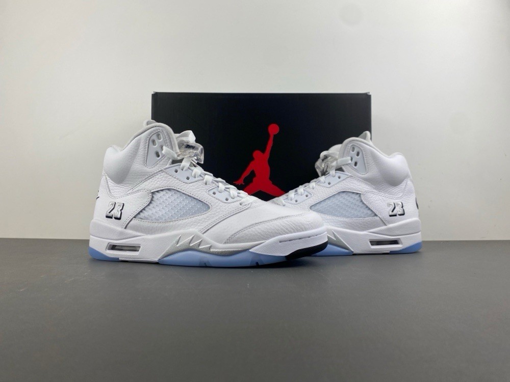 Jordan Air Jordan 5 White Ice Blue High Top Men's Leather Sneaker Athletic Shoes thumbnail 2