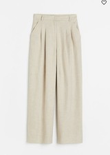 NWT Women's Beige/Herringbone-patterned Wide Trousers from H M