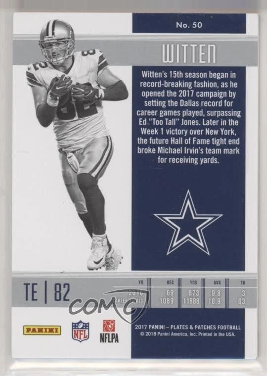 2017 Panini Plates & Patches /99 Jason Witten #50 - Image 2 of 2