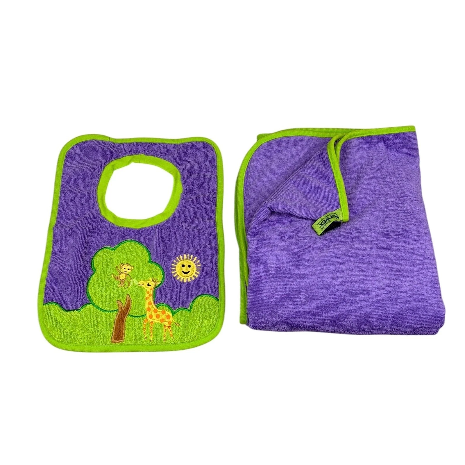 Norwex Baby Bib Towel Set Purple Lime Green BacLock Microfiber Jungle Giraffe
Opens in a new window