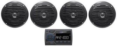 Soundstream MHU-32 Marine Boat ATV/UTV Bluetooth Receiver+4 Black 5.25'' Speakers