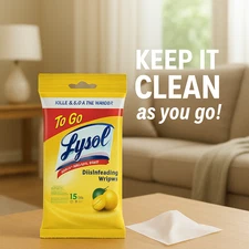 Lysol Disinfecting Wipes To-Go Pack, Lemon Scent (8 PACK)
