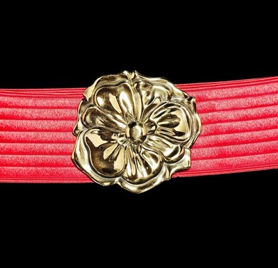 VTG CHARMANT BEVERLY HILLS Red Elastic Belt w Gold Poppy  display picture 2