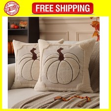 Fall Pillow Covers 18x18 18" x Pack of 2 , Beige Embroidery