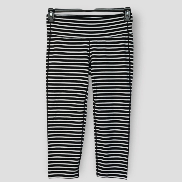 Athleta Womens Black White Striped Crop Leggings Size M RN 54023 Activewear